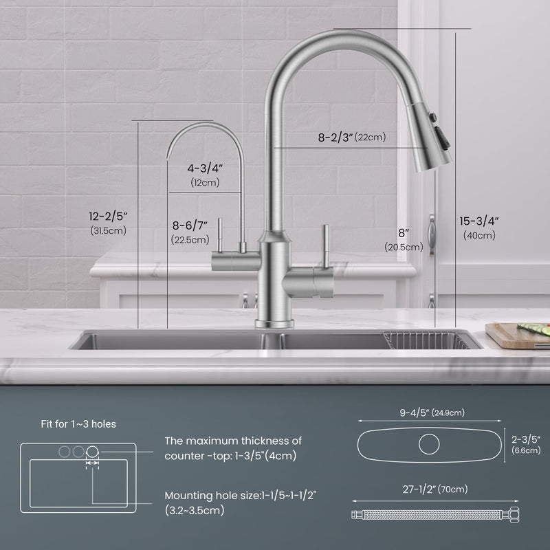 APPASO 3 IN 1 FAUCET WITH WATER FILTER - BRUSHED NICKEL - Scratch & Dent