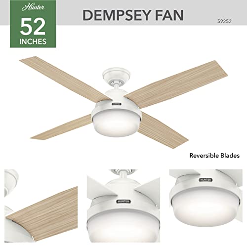 Hunter 52" Outdoor, Indoor Ceiling Fan with LED Light, 4 Blades, 59252 - White - Like New