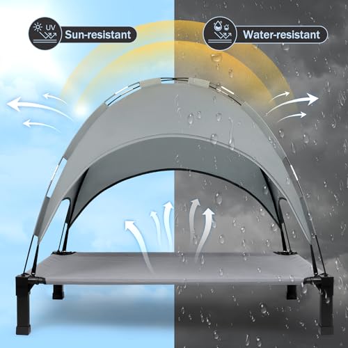 HEEYOO ELEVATED DOG BED WITH CANOPY OUTDOOR DOG COT TENT SIZE 42"L30"W8.4"H GRAY - Like New