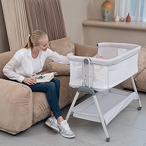 ANGELBLISS BABY BASSINET BEDSIDE SLEEPER, EASY FOLDING PORTABLE - BEIGE - Brand New