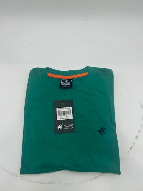 PACIFIC POLO CLUB MEN'S SHORT SLEEVE T-SHIRT - SIZE: MEN L - TEAL - Brand New