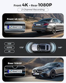 JZONES 4K + 1080P FHD Dash Cam Front and Rear, Dual Dash Camera - Black - Like New