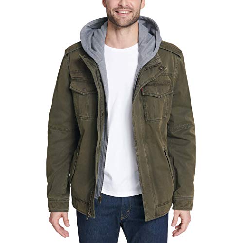 LEVI'S MEN'S WASHED COTTON HOODED MILITARY JACKET SIZE: MEN S - OLIVE - Brand New