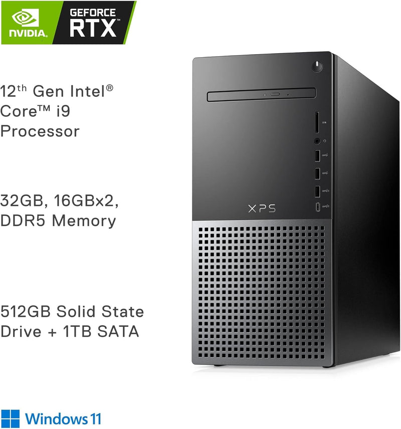DELL XPS 8950 DESKTOP I9-12900K 32GB 512GB SSD 1TB HDD RTX 3060 Ti - BLACK - Like New