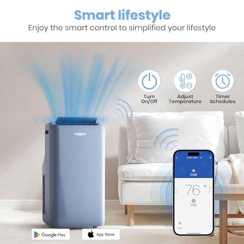 TOSOT 14,000 BTU (9,600 BTU SACC) WIFI PORTABLE AIR CONDITIONER - STEEL BLUE - Like New