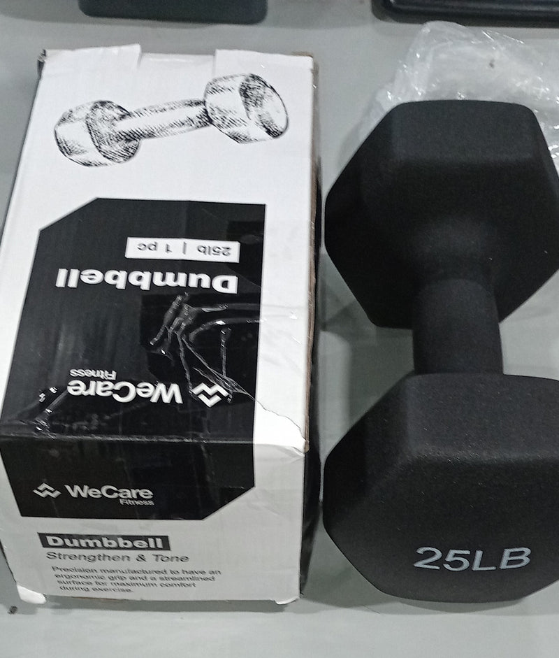 WECARE FITNESS NEOPRENE COATED 25 LBS DUMBBELLS FOR NON-SLIP GRIP - BLACK - Like New