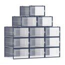 SONGMICS PACK OF 12 PLASTIC SHOE BOXES FOLDABLE STACKABLE SHOE BOXES CLEAR/BLACK - Like New