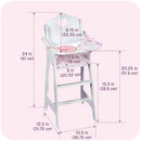 Badger Basket Wooden Baby Doll High Chair with Tray & Bib - White/Pink - Brand New