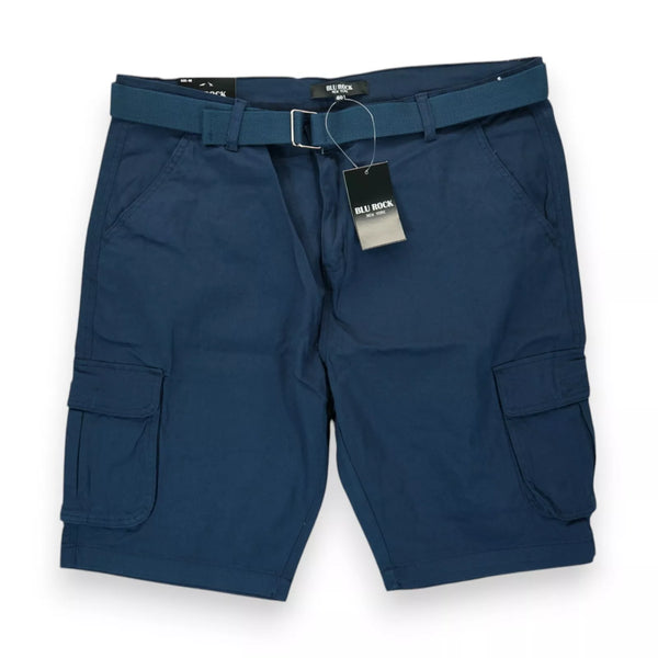 BLU ROCK NEW YORK MEN'S FLEX STRETCH BELTED CARGO SHORTS - SIZE: MEN 40 - NAVY - Brand New