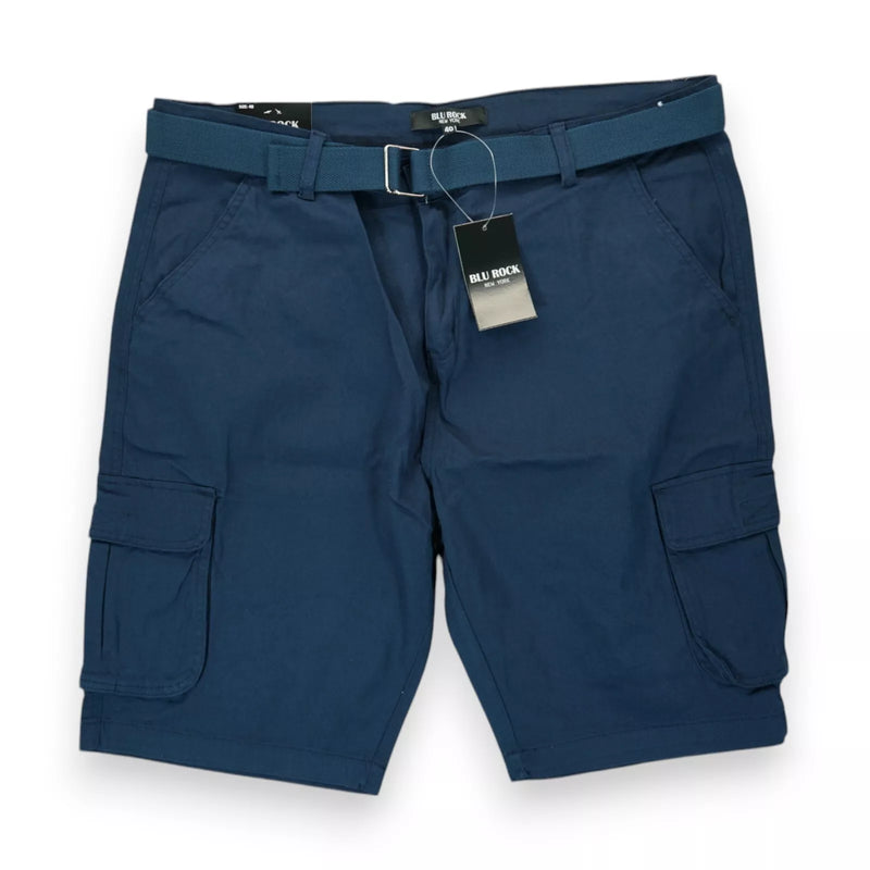 BLU ROCK NEW YORK MEN'S FLEX STRETCH BELTED CARGO SHORTS - SIZE: MEN 40 - NAVY - Brand New