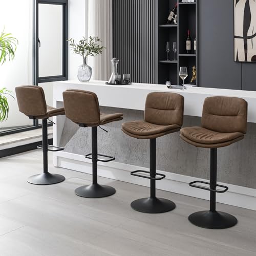 FIRAVOE SWIVEL BAR STOOLS SET OF 4, DOUBLE-LAYER UPHOLSTERED COUNTER - TAN - Like New