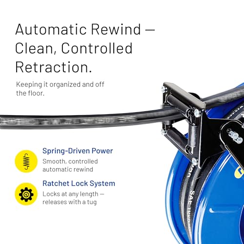 GOODYEAR M820154 SPRING DRIVEN HOSE REEL - BLUE - Like New