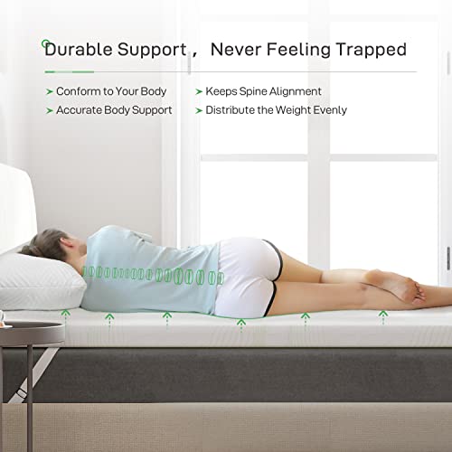 Novilla 4" Memory Foam Mattress Topper, Medium Firm, Queen Size - White/Green - Like New