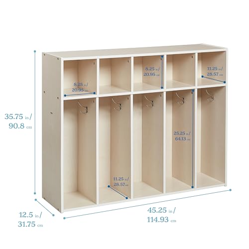 ECR4Kids STREAMLINE 5-SECTION TODDLER COAT LOCKER CLASSROOM FURNITURE WHITE WASH - Like New