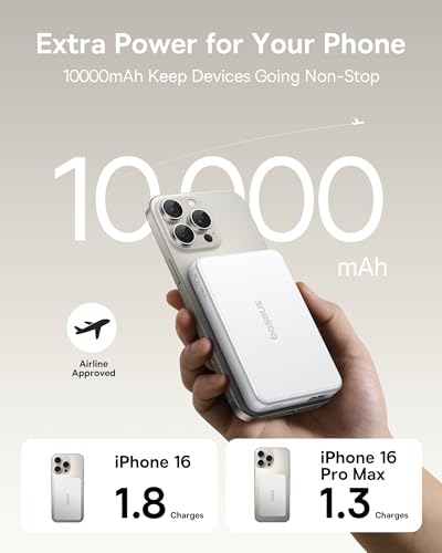 BASEUS MAGSAFE PORTABLE CHARGER FOR IPHONE, 10,000MAH 15W MAGPOWER BANK WHITE - Like New