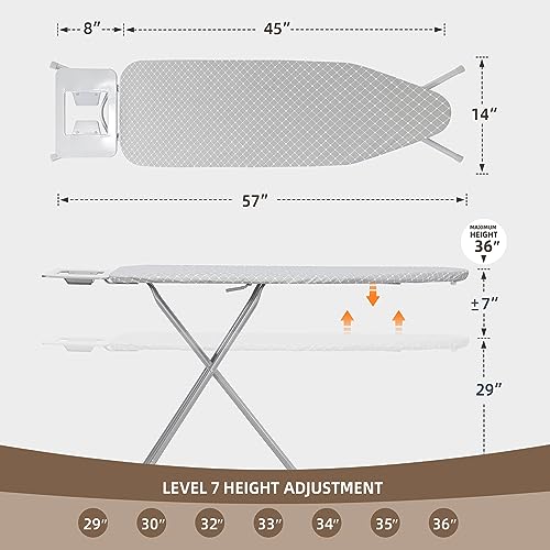 STO STO Ironing Board Full Size 45" x 14" with Iron Holder, 7 Height Options - Like New