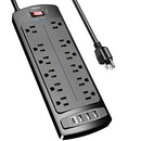 ALESTOR SURGE PROTECTOR WITH 12 OUTLETS AND 4 USB PORTS, 6 FT - BLACK - Like New