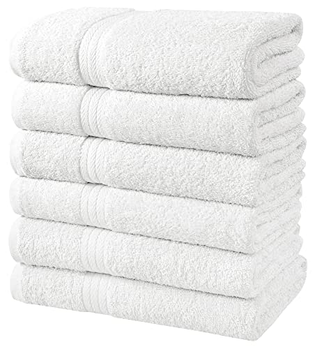 SIMPLY LOFTY 100% COTTON BATH TOWELS SET OF 6 ULTRA SOFT RING SPUN - WHITE - Brand New