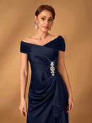 SHEIN SERIN SUMMER ELEGANT GORGEOUS ROMANTIC SATIN DRESS - SIZE: XL - DARK BLUE - Like New