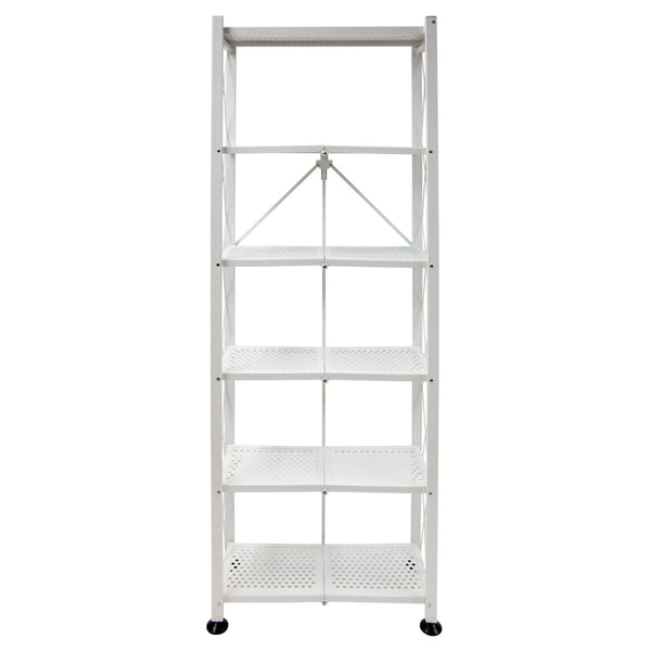 Origami RB Foldable 6 Tier Storage Rack with Wheels, Tall/Slim Model - White - Like New