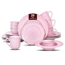 HomeVss 20pc Dinnerware Set Plate Bowl Set Stoneware Dishes B0BM8JXKZT - Pink - Brand New