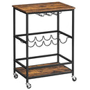 VASAGLE BAR CART, SERVING CART WITH WHEELS, INDUSTRIAL, RUSTIC BROWN BLACK - Like New