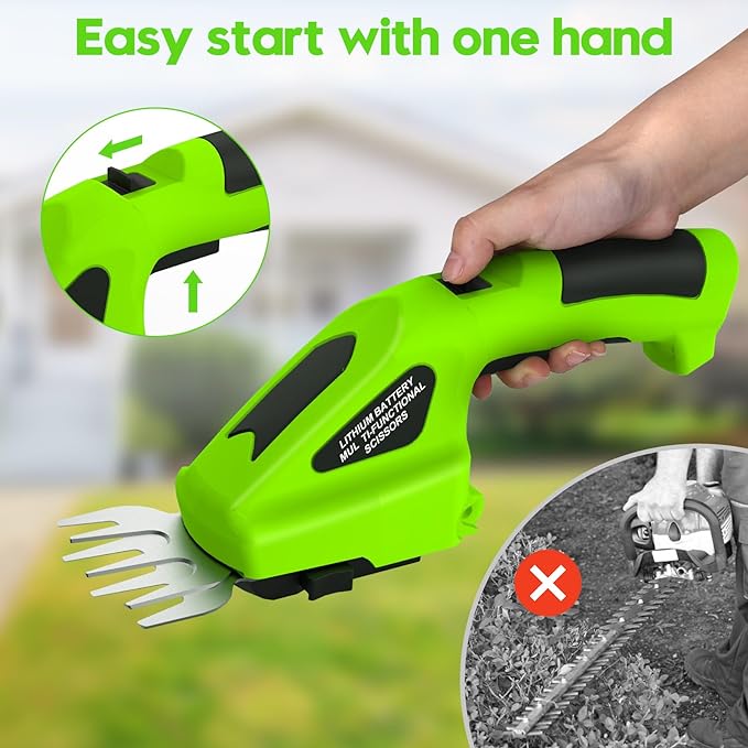 Sixseyaa Cordless Grass Shear Mini Hedge Trimmer 2000mAh 7.2V - Green - Like New