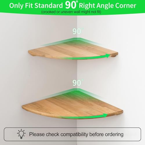 Corner Shelf, 12" Solid Oak Wood Floating Corner Shelves Wall Mount Round End - Like New