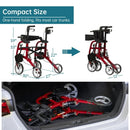 ELENKER 2 IN 1 ROLLATOR WALKER & TRANSPORT CHAIR FOR SENIORS - RED - Like New
