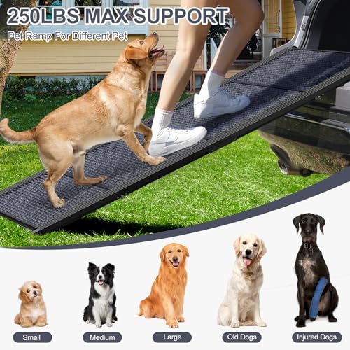 HERCCRETA WIGGE DOG RAMP FOR CAR, 63" LONG & 17" WIDE FOLDING PORTABLE DOG RAMPS - Like New