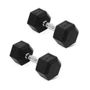 FITVIDS RUBBER ENCASED HEX DUMBBELL HAND WEIGHTS ANTI-SLIP CAST IRON - BLACK - Like New