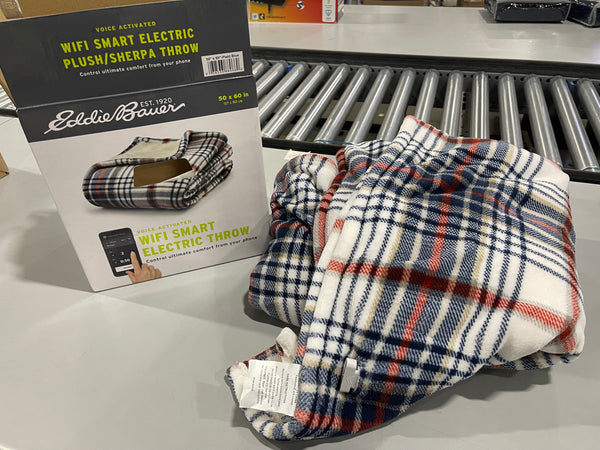 EDDIE BAUER | SMART HEATED ELECTRIC THROW BLANKET - WI-FI ENABLED - PLAID BLUE - Like New