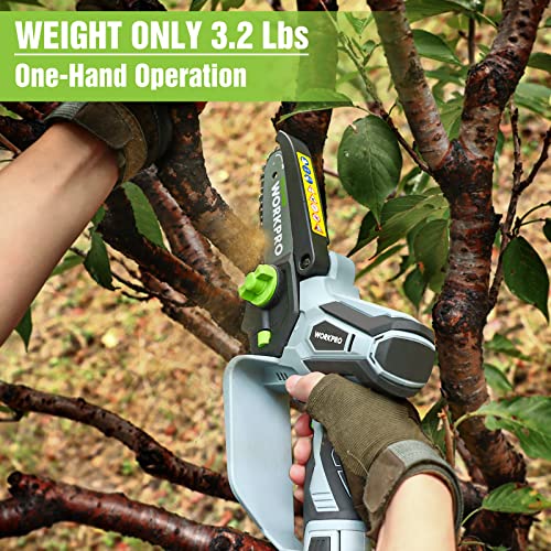 WORKPRO MINI CHAINSAW, 6.3" CORDLESS ELECTRIC 12V W125077AE - GRAY/GREEN - Like New