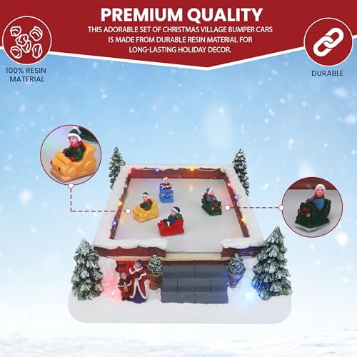 TOP TREASURES CHRISTMAS VILLAGE BUMPER CARS ANIMATED PRE-LIT CARNIVAL MUSICAL - Like New