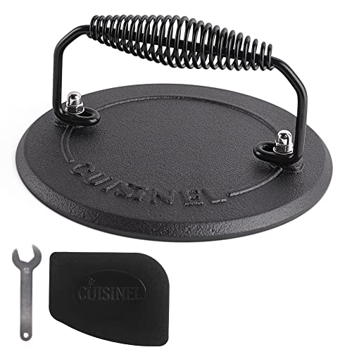 CUISINEL GRILL PRESS - CAST IRON BURGER - 7.5" ROUND PRE-SEASONED - BLACK - Like New