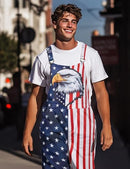 ADOVIGO MEN AMERICAN FLAG OVERALLS ADJUSTABLE STRAP SUMMER LONG JUMPSUITS RED - Brand New