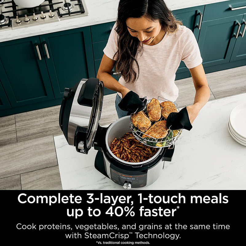 Ninja Foodi XL 8 Qt Pressure Cooker Steam Fryer with SmartLid OL601 Silver Like New