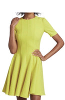 OSCAR DE LA RENTA SHORT SLEEVE FLARED PANEL DRESS CREPE SIZE 4 - LEMON YELLOW - Brand New
