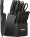 Astercook 15 Piece Knife Set Sharpener Block German Stainless Steel - BLACK - Like New