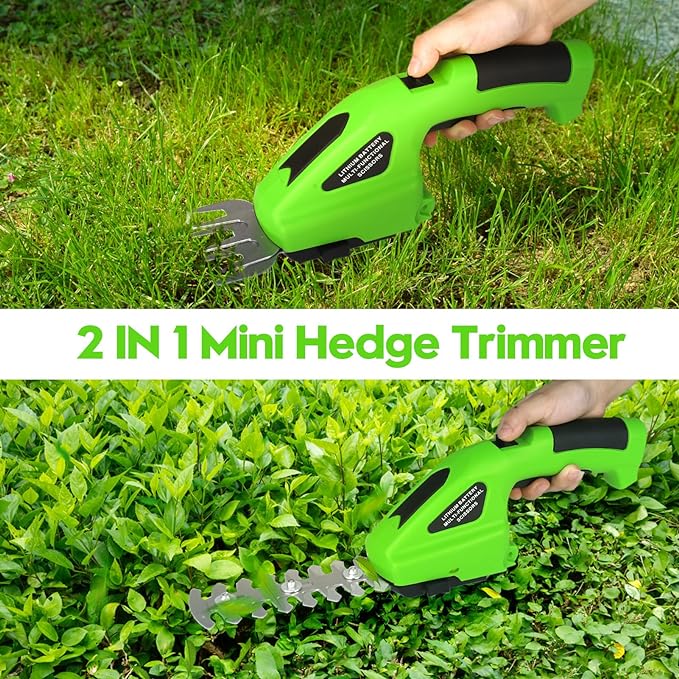 Sixseyaa Cordless Grass Shear Mini Hedge Trimmer 2000mAh 7.2V - Green - Like New