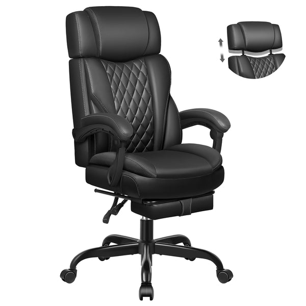 BESTGLORY EXECUTIVE LEATHER OFFICE CHAIR BIG TALL OFFICE CHAIR FOOTREST - BLACK - Like New