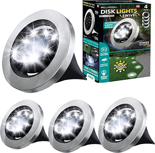 Bell+Howell Swivel Disk Lights Solar Ground Lights with 8 LED Bulbs - 4 Pack - Like New