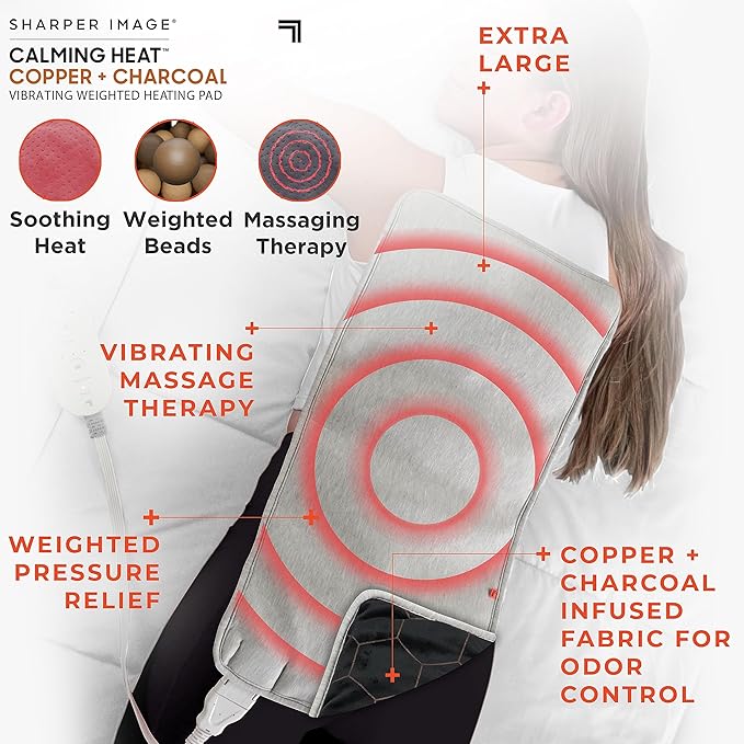 SHARPER IMAGE Calming Heat Copper + Charcoal Vibrating Heating Pad CHCC-6 - Gray Like New