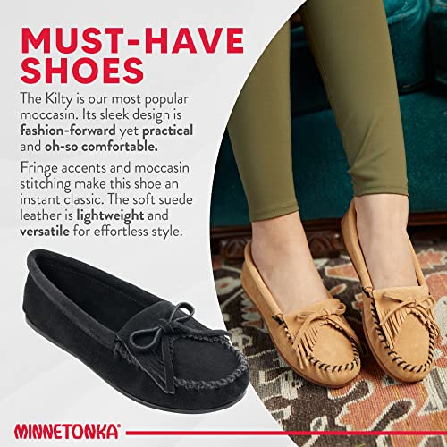 400-BLACK-6 MINNETONKA KILTY HARDSOLE WOMEN BLACK SIZE 6 - Like New