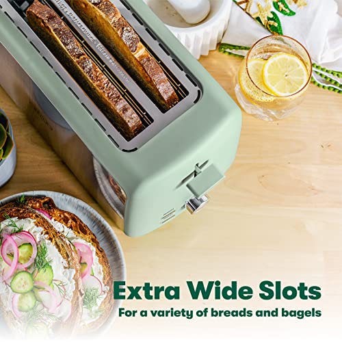 BELLA 4 SLICE TOASTER LONG SLOT REMOVABLE TRAY 7 SHADING TA7402-UL - SAGE - Like New