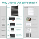 Changshade Cordless Zebra Blinds Windows Modern Dual Layer 48" W×64" H, Black - Brand New