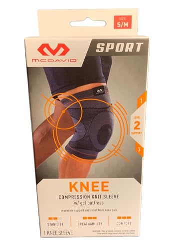 MCDAVID SPORT KNEE KNIT SLEEVE W/GEL BUTTRESS S/M MEN WOMEN - GRAY - Like New
