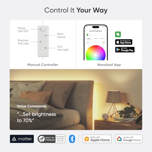 NANOLEAF ESSENTIALS MATTER BLUETOOTH LIGHTBULB (2PK) & LIGHTSTRIP 80" SMARTER - Like New
