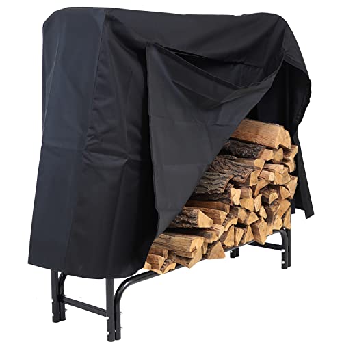 SUNNYDAZE OUTDOOR FIREWOOD LOG RACK AND COVER COMBO SET - 4FOOT, BLACK - Like New