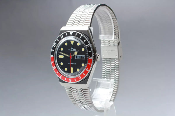 TIMEX Q REISSUE 38MM STAINLESS STEEL BRACELET WATCH - BLACK/RED - Like New